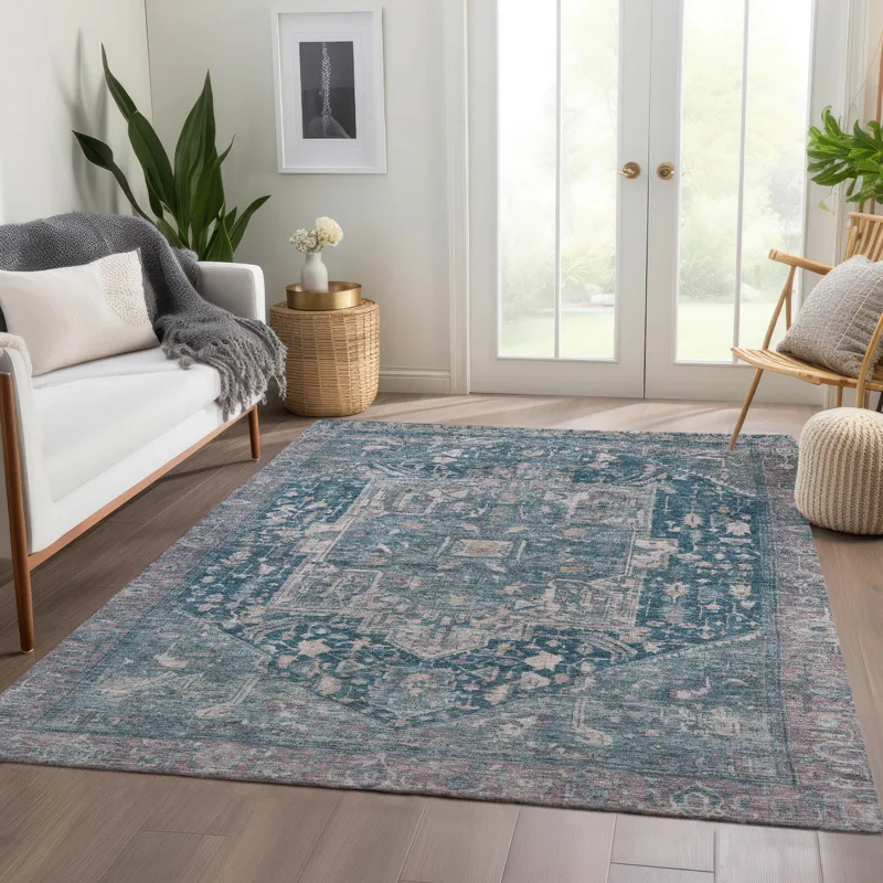 Luxury Washable Indoor/Outdoor Solace Blue 2\'6\" x 3\'10\" Rug