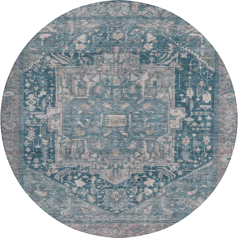 Luxury Washable Indoor/Outdoor Solace Blue 8\' x 8\' Round Rug