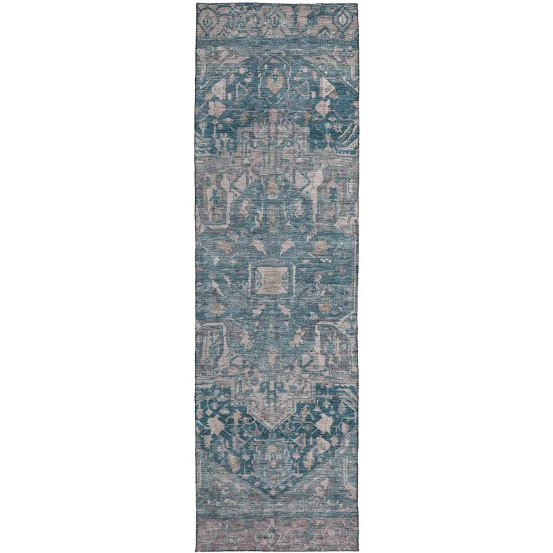 Luxury Washable Indoor/Outdoor Solace Blue 2\'3\" x 7\'6\" Runner Rug