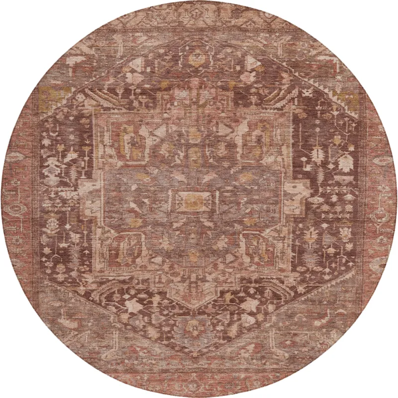 Luxury Washable Indoor/Outdoor Solace Burgundy 8\' x 8\' Round Rug