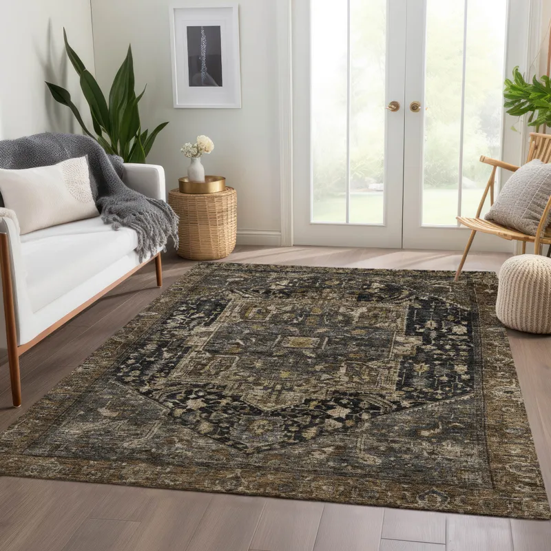 Luxury Washable Indoor/Outdoor Solace Charcoal 10\' x 14\' Rug