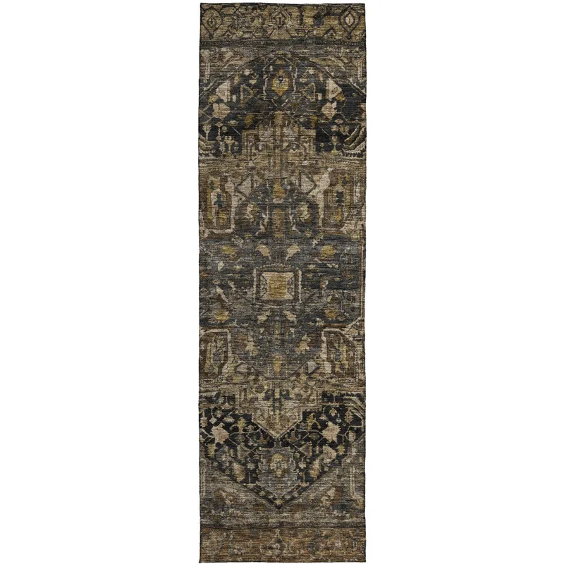 Luxury Washable Indoor/Outdoor Solace Charcoal 2\'3\" x 7\'6\" Runner Rug