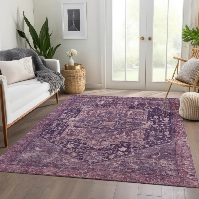 Luxury Washable Indoor/Outdoor Solace Eggplant 3\' x 5\' Rug