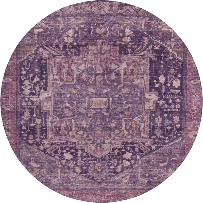 Luxury Washable Indoor/Outdoor Solace Eggplant 8\' x 8\' Round Rug