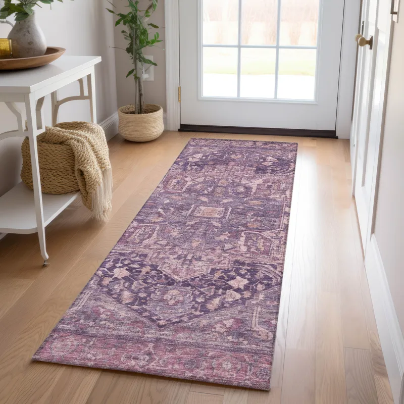 Luxury Washable Indoor/Outdoor Solace Eggplant 2\'3\" x 7\'6\" Runner Rug