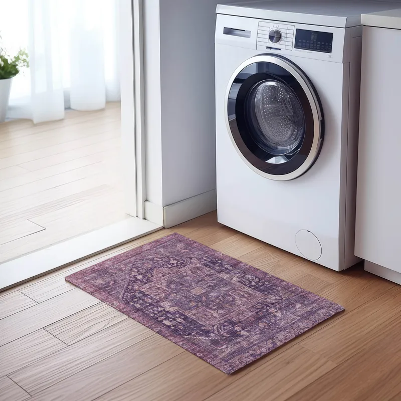 Luxury Washable Indoor/Outdoor Solace Eggplant 1\'8\" x 2\'6\" Rug
