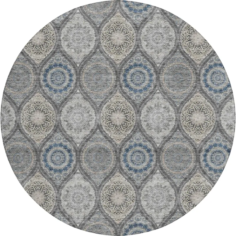 Luxury Washable Indoor/Outdoor Solace Gray 8\' x 8\' Round Rug