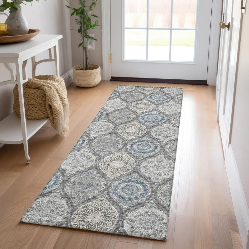 Luxury Washable Indoor/Outdoor Solace Gray 2\'3\" x 7\'6\" Runner Rug
