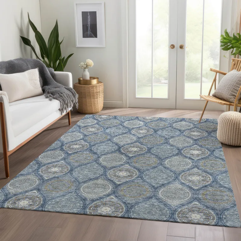 Luxury Washable Indoor/Outdoor Solace Navy 9\' x 12\' Rug