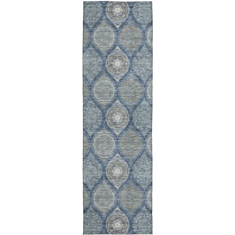 Luxury Washable Indoor/Outdoor Solace Navy 2\'3\" x 7\'6\" Runner Rug