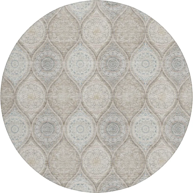 Luxury Washable Indoor/Outdoor Solace Taupe 8\' x 8\' Round Rug