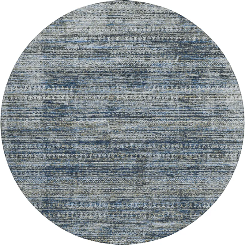 Luxury Washable Indoor/Outdoor Solace Denim 8\' x 8\' Round Rug