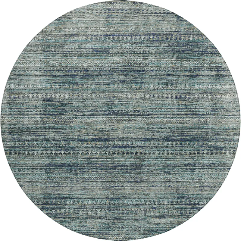 Luxury Washable Indoor/Outdoor Solace Teal 8\' x 8\' Round Rug