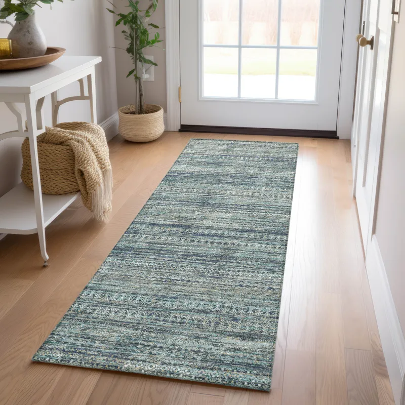 Luxury Washable Indoor/Outdoor Solace Teal 2\'3\" x 7\'6\" Runner Rug
