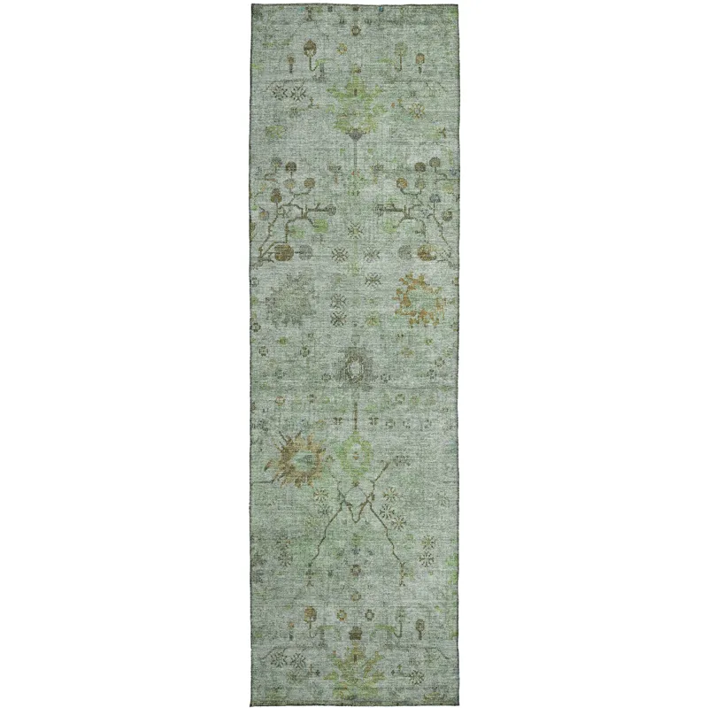 Luxury Washable Indoor/Outdoor Solace Aloe 2\'3\" x 7\'6\" Runner Rug