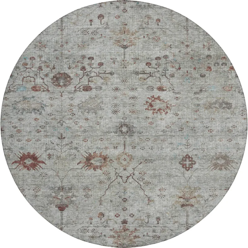 Luxury Washable Indoor/Outdoor Solace Gray 8\' x 8\' Round Rug