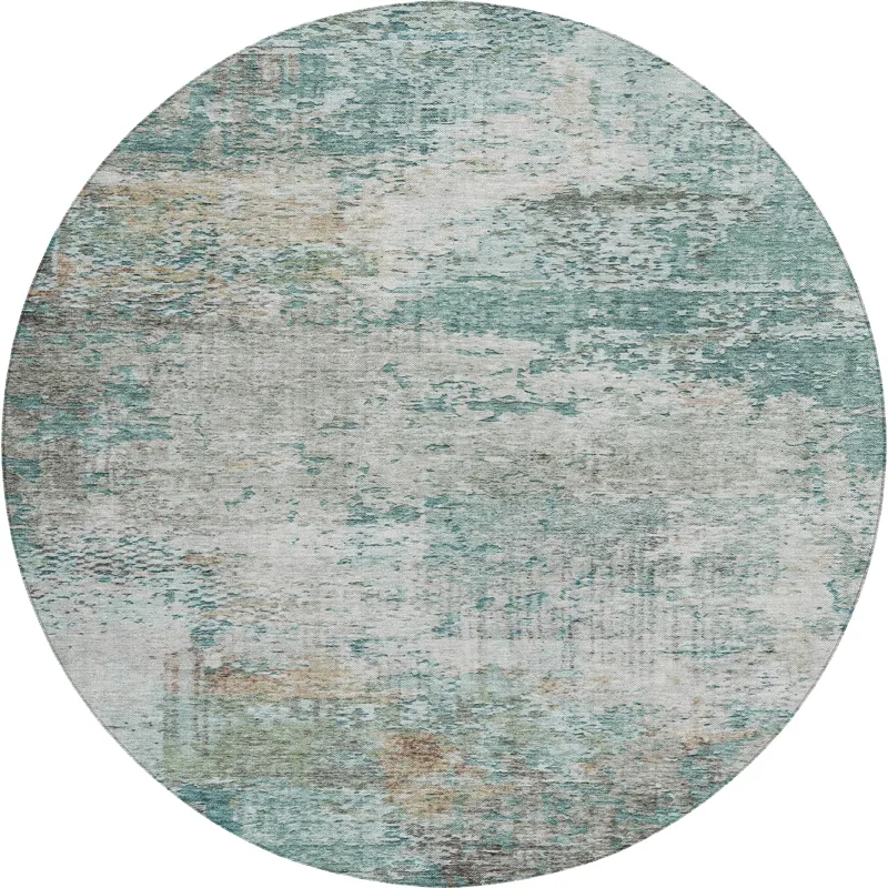 Luxury Washable Indoor/Outdoor Solace Teal 8\' x 8\' Round Rug