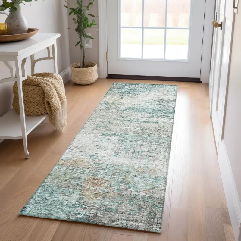 Luxury Washable Indoor/Outdoor Solace Teal 2\'3\" x 7\'6\" Runner Rug