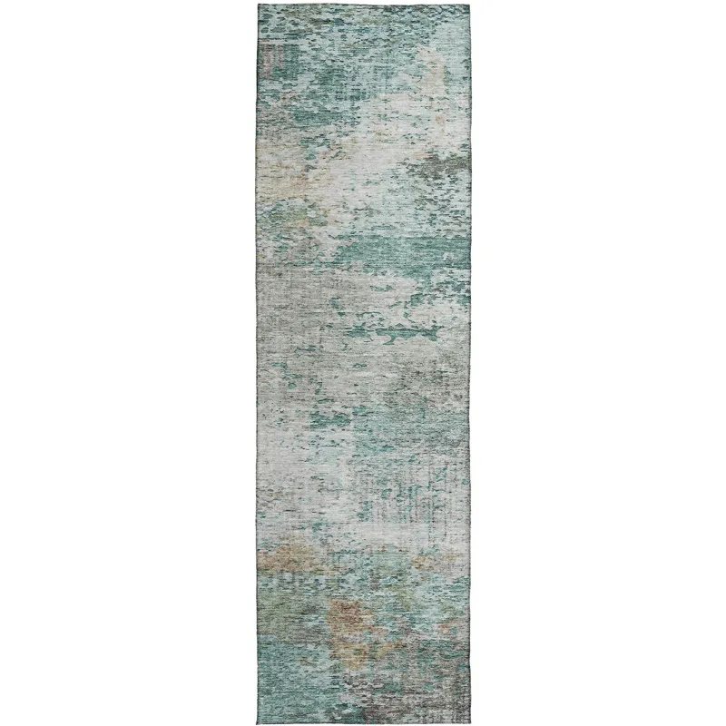 Luxury Washable Indoor/Outdoor Solace Teal 2\'3\" x 7\'6\" Runner Rug