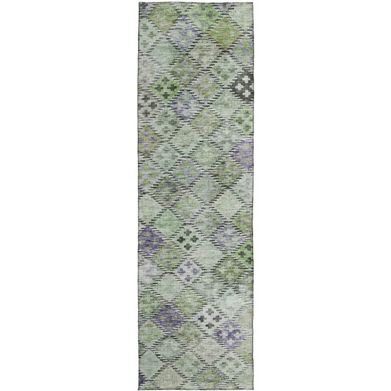 Luxury Washable Indoor/Outdoor Solace Green 2\'3\" x 7\'6\" Runner Rug