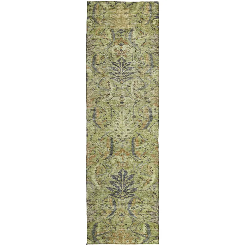 Luxury Washable Indoor/Outdoor Solace Aloe 2\'3\" x 7\'6\" Runner Rug
