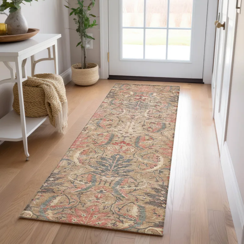 Luxury Washable Indoor/Outdoor Solace Tan 2\'3\" x 7\'6\" Runner Rug