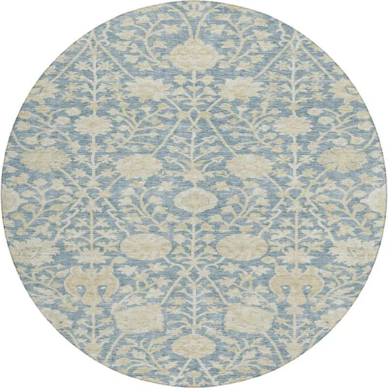 Luxury Washable Indoor/Outdoor Solace Sky 8\' x 8\' Round Rug