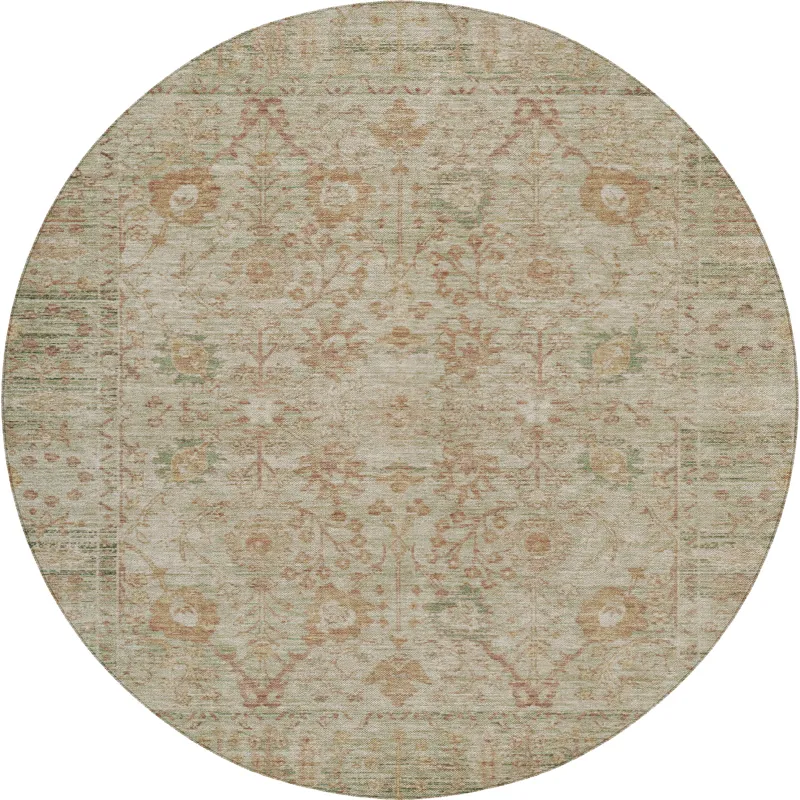 Luxury Washable Indoor/Outdoor Solace Beige 8\' x 8\' Round Rug