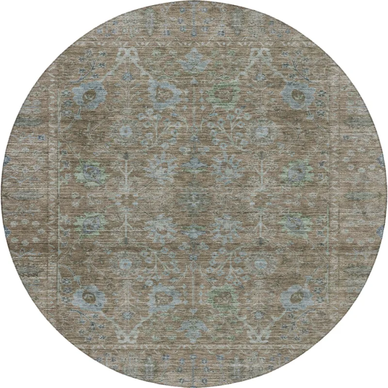 Luxury Washable Indoor/Outdoor Solace Brown 8\' x 8\' Round Rug