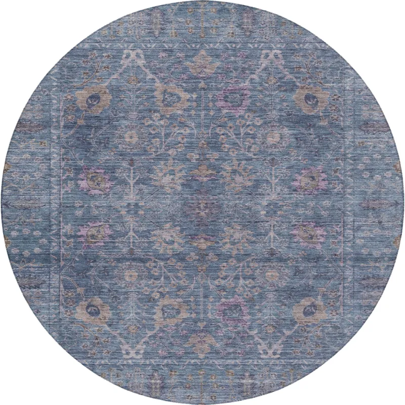 Luxury Washable Indoor/Outdoor Solace Denim 8\' x 8\' Round Rug