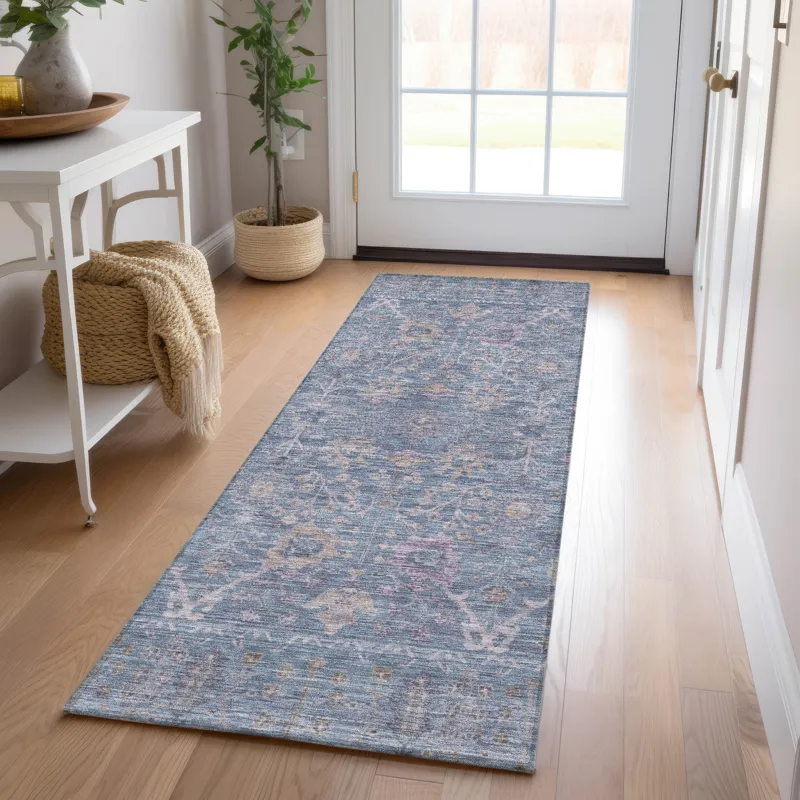 Luxury Washable Indoor/Outdoor Solace Denim 2\'3\" x 7\'6\" Runner Rug