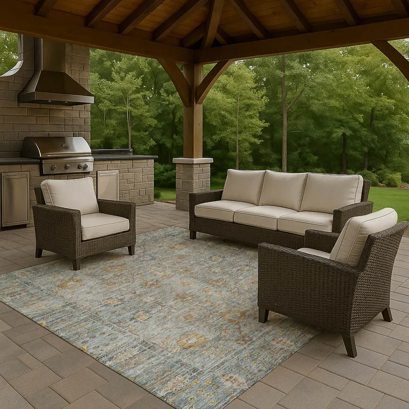 Luxury Washable Indoor/Outdoor Solace Teal 10\' x 14\' Rug