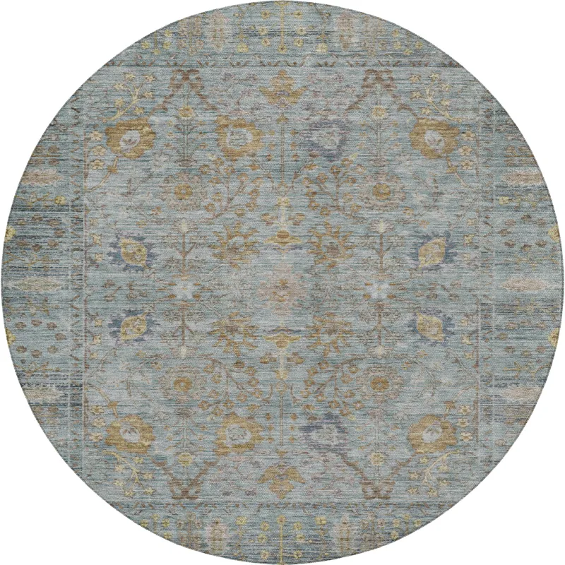 Luxury Washable Indoor/Outdoor Solace Teal 8\' x 8\' Round Rug
