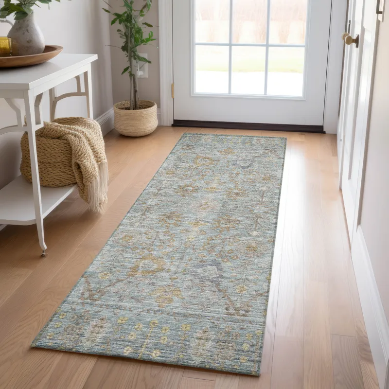 Luxury Washable Indoor/Outdoor Solace Teal 2\'3\" x 7\'6\" Runner Rug