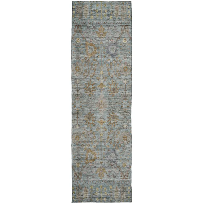 Luxury Washable Indoor/Outdoor Solace Teal 2\'3\" x 7\'6\" Runner Rug
