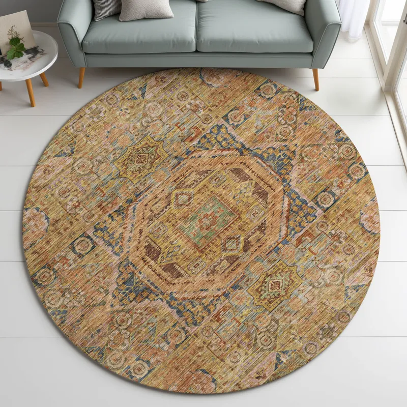 Indoor/Outdoor Silk Road Curry 8\' x 8\' Round Rug