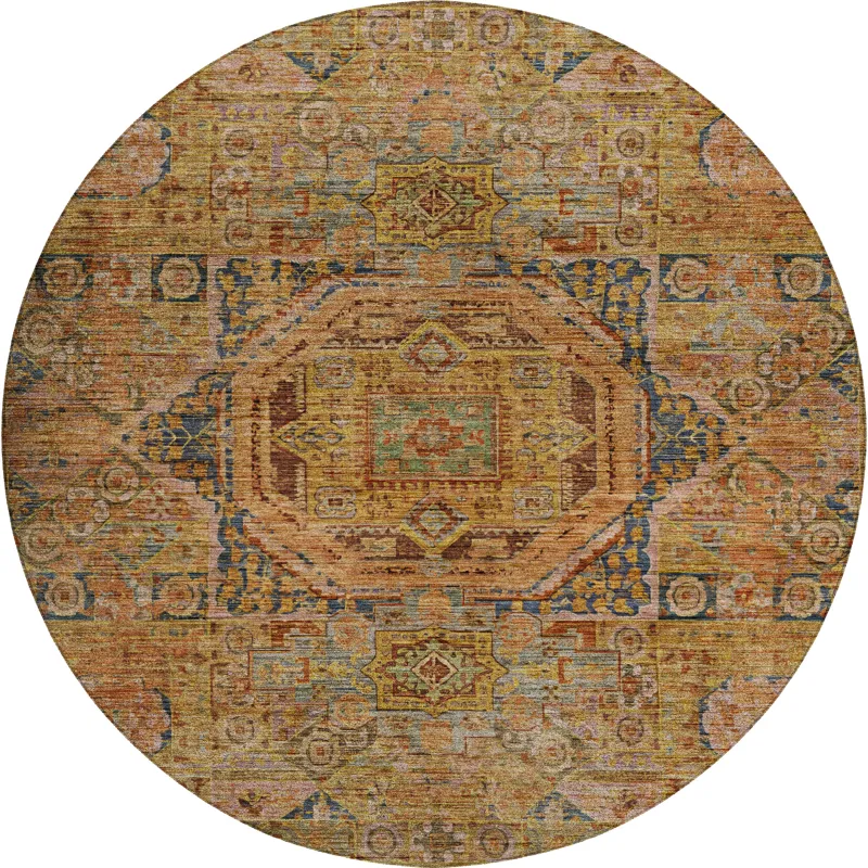 Indoor/Outdoor Silk Road Curry 8\' x 8\' Round Rug