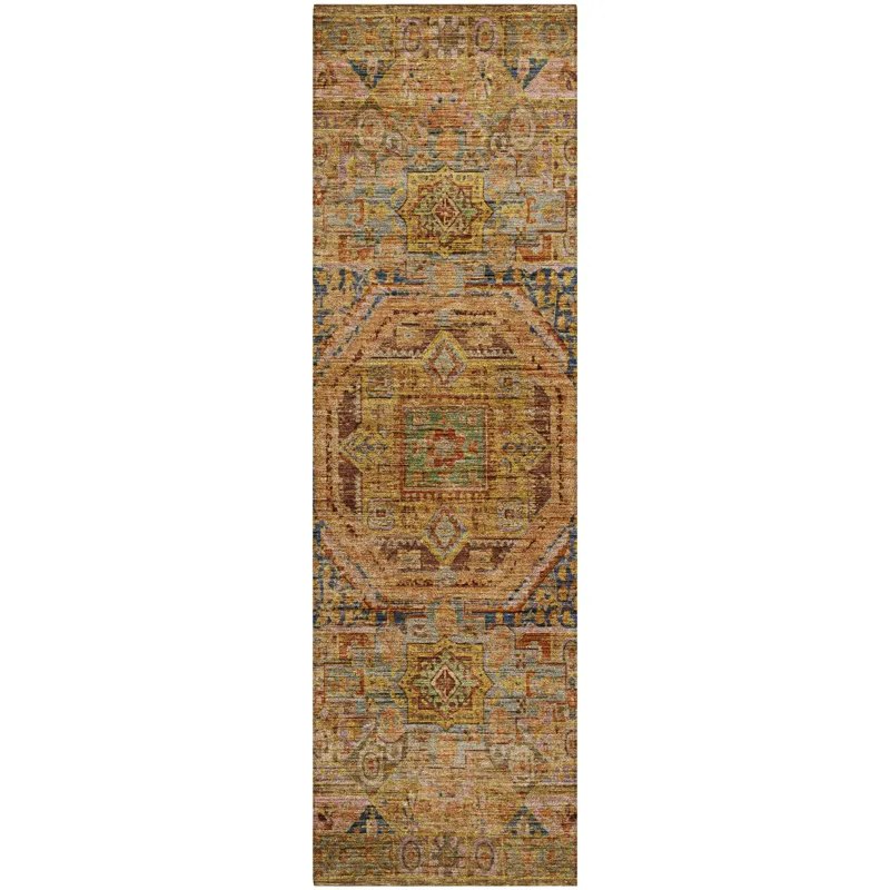 Indoor/Outdoor Silk Road Curry 2\'3\" x 7\'6\" Runner Rug