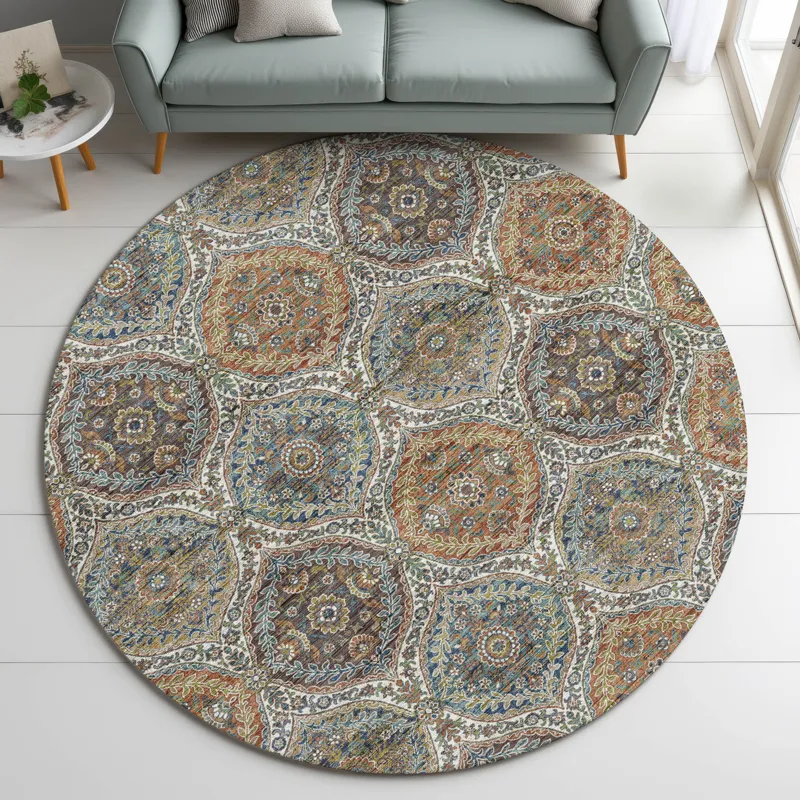 Indoor/Outdoor Silk Road Multi 8\' x 8\' Round Rug