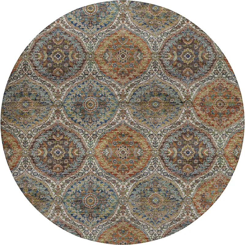 Indoor/Outdoor Silk Road Multi 8\' x 8\' Round Rug