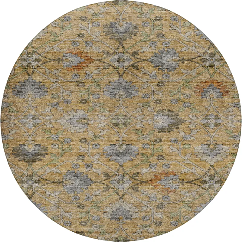 Indoor/Outdoor Silk Road Saffron 8\' x 8\' Round Rug