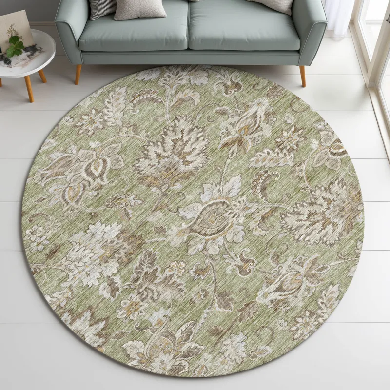 Indoor/Outdoor Silk Road Aloe 8\' x 8\' Round Rug