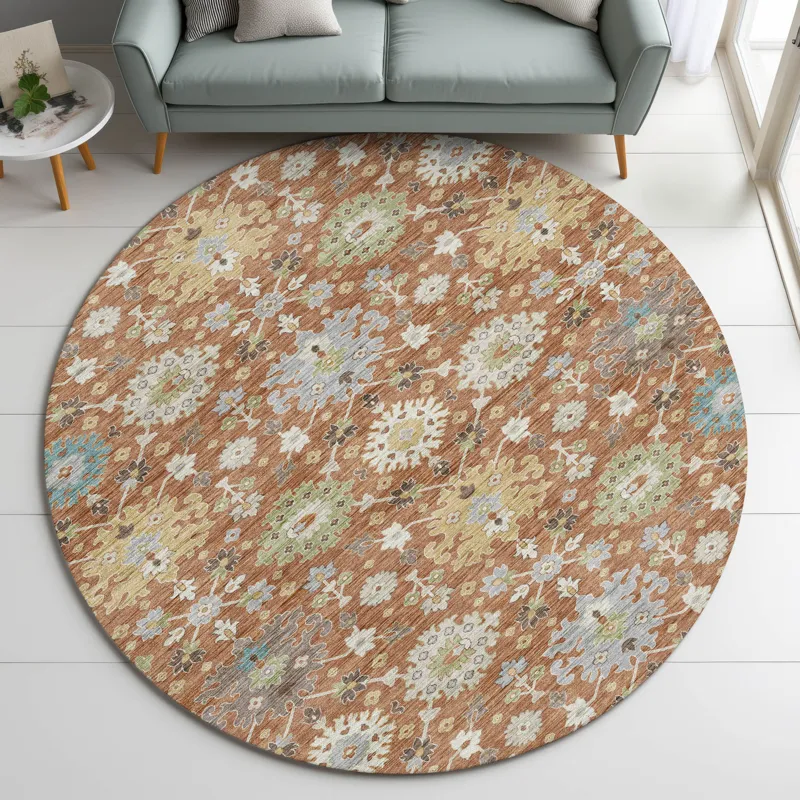 Indoor/Outdoor Silk Road Cayenne 8\' x 8\' Round Rug