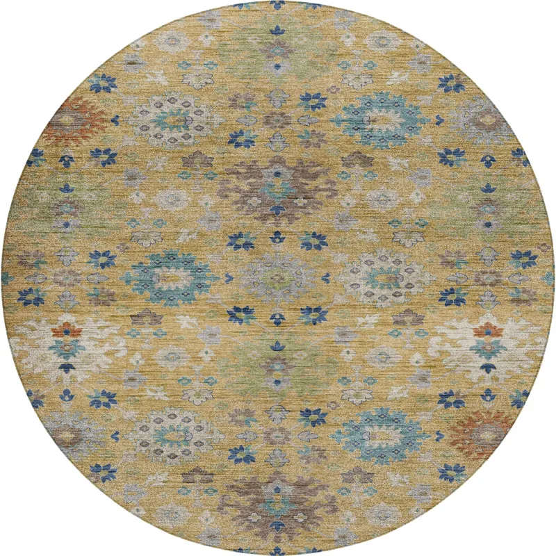 Indoor/Outdoor Silk Road Turmeric 8\' x 8\' Round Rug