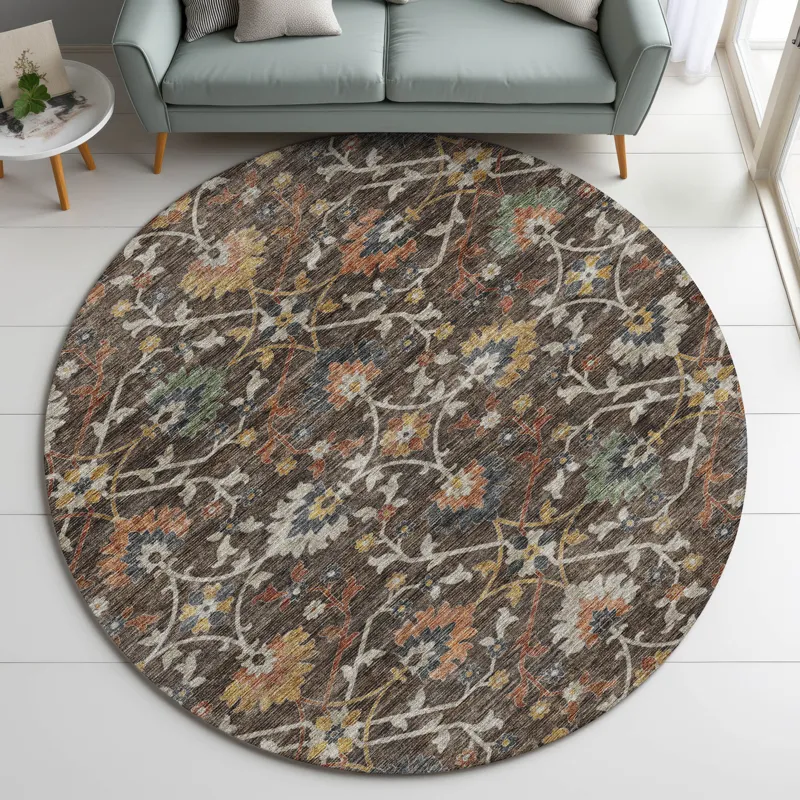 Indoor/Outdoor Silk Road Chocolate 8\' x 8\' Round Rug