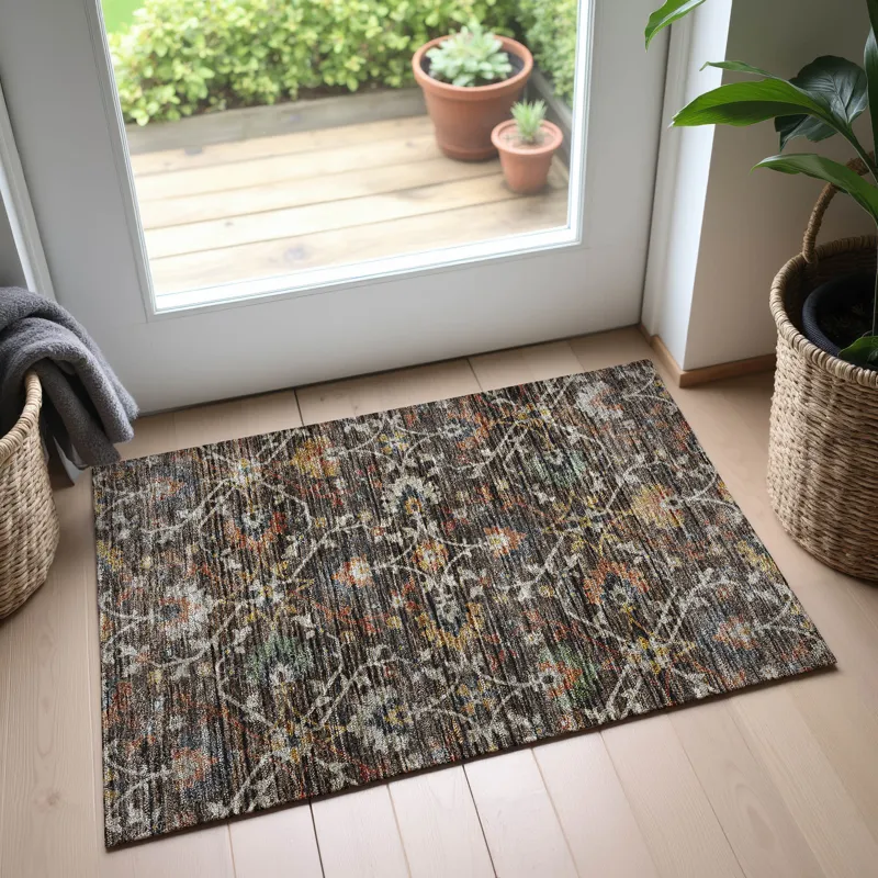 Indoor/Outdoor Silk Road Chocolate 1\'8\" x 2\'6\" Rug