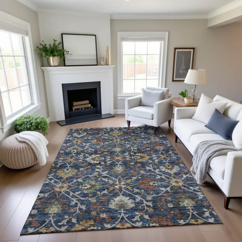 Indoor/Outdoor Silk Road Navy 6\'6\" x 9\'6\" Rug