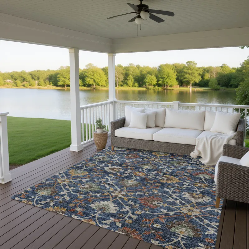 Indoor/Outdoor Silk Road Navy 6\'6\" x 9\'6\" Rug