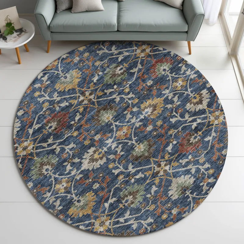 Indoor/Outdoor Silk Road Navy 8\' x 8\' Round Rug