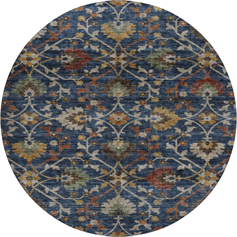 Indoor/Outdoor Silk Road Navy 8\' x 8\' Round Rug
